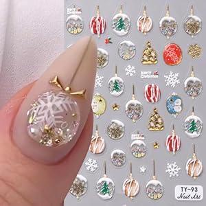Christmas Nail Art Stickers 5D Nail Decals Gold Winter Snowflakes Nail Sticker Cute Christmas Snowman Stickers Nails Art Decoration for Women Girls Christmas DIY Nail Charms 1Sheet