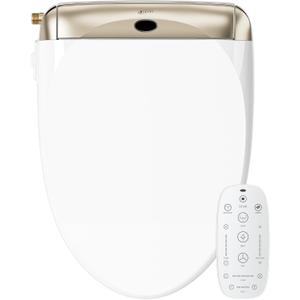 LEIVI Smart Bidet Toilet Seat with Wireless Remote and Side Panel, Multiple Spray Modes, Adjustable Heated Seat, Warm Water and Air Dryer, Auto LED Nightlight, Elongated (Gold)