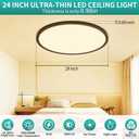 24 Inch LED Flush Mount Ceiling Light with Remote, 56W 5600LM, Dimmable 3000K-6000K, Ultra-Thin Modern Round Light Fixture, Black, Memory & Night Light Mode for Bedroom, Kitchen, Living Room