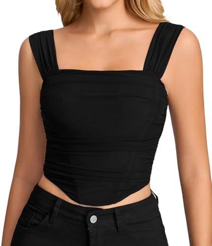 KUTUMAI Summer Floral Corset Tops for Women Cute Bustier Y2K Going Out Top - Off Shoulder and Square Neck Two-Wear