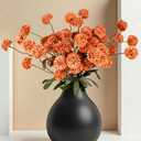 Artificial Chrysanthemum Flowers, Brunt Orange Faux Flower for Pottery Vase, Fake Silk Kiku Mums Pompom Ball Flowers Plants for Autumn Halloween, 8Pcs Floral Stems Centerpiece Arrangements Home Decor