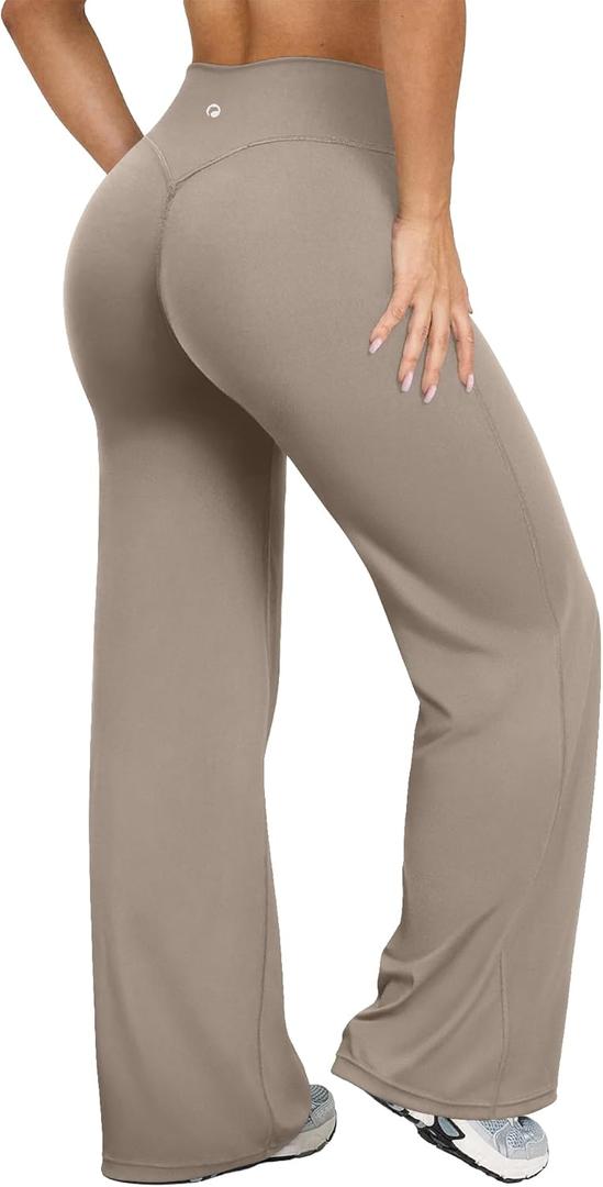 OQQ Yoga Pants Women High Waist Stretch Casual Soft Straight Leg Bottoms (Small Long, Taupe)