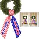 2 x 2 Pcs 56.3" x 4.3" Patriotic Wreath Sash for Front Door 4th of July 250th Anniversary Wreath Sash Garland Ribbon Independence Day Memorial Accessories for Yard Outdoor Indoor Home(Welcome)