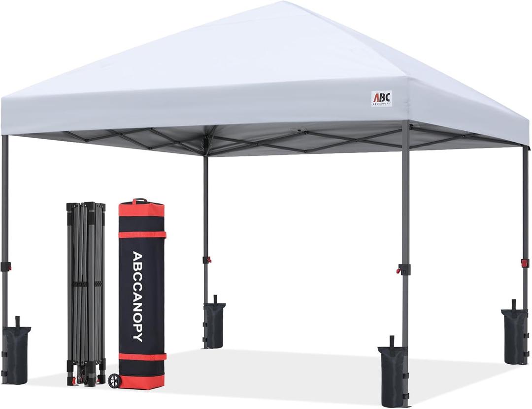 ABCCANOPY 10x10 Pop Up Canopy Tent, Easy Setup Instant Shelter with Wheeled Bag, Heavy Duty Outdoor Canopy for Beach, Market, Backyard, UV Protection, Outdoor Weather Protection (White, 10x10)