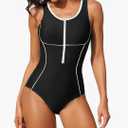 beautyin Womens One Piece Swimsuit Zip Up Athletic Bathing Suit Racerback Training Swimwear Medium