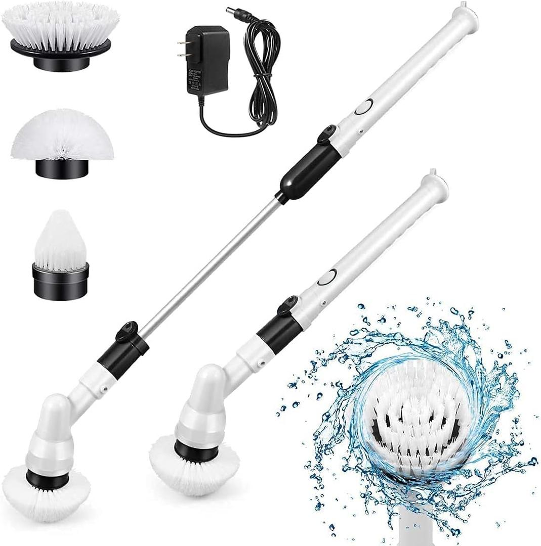 Spin Scrubber, 360 Cordless Tub and Tile Scrubber, Multi-Purpose Power Surface Cleaner with 3 Replaceable Cleaning Scrubber Brush Heads, 1 Extension Arm and Adapter