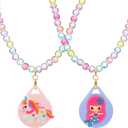 2 Pack Kids Necklace Holder for Airtag, Cute Mermaid Beaded Necklace Case for Girls