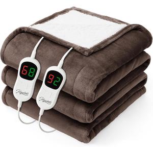 Homemate Electric Heated Blanket King - 100"x90" Heating Bed Blankets Throw with 10 Heating Levels 8 Hours Auto Off Fast Heating Over-Heated Protection Ultra Soft Warm Flannel ETL Certified Brown