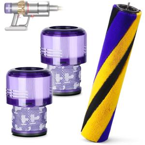 Soft Roller Brush Bar Compatible with Dyson V15 Detect Handheld Vacuum Cleaner, Parts No.971634-01, with 2 Pack V15 HEPA Filters