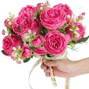 ASTRYAS 2Pcs Artificial Peony Flower Silk Peonies Fake Flowers for Decoration Faux Floral Arrangements for Home Wedding Party Decor (Hot Pink)