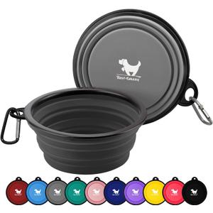 Collapsible Dog Bowls for Travel, 2-Pack Dog Portable Water Bowl for Dogs Cats Pet Foldable Feeding Watering Dish for Traveling Camping with Carabiners, BPA Free (Grey&Black, Large)