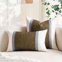 Patchwork Pillow Cover 18x18 Inch White Grey Brown Cotton and Linen and Polyester Cushion Cover Modern Decor Sofa Pillows for Living Room Couch Bedroom Set of 2