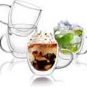 YMMIND Set of 4 Double Walled Glass Coffee Mugs 8 Ounces Insulated Layer Coffee Cups with Handle Borosilicate Glass Espresso Cup for Hot Beverage,Cappuccino,Tea,Latte,Wine,Microwave Safe