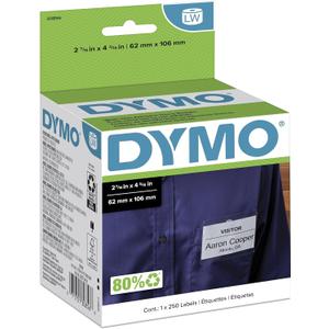 DYMO 30856 LW Non-Adhesive Name Badge Labels for LabelWriter Label Printers, White, 2-7/16'' x 4-3/16'', 1 Roll of 250