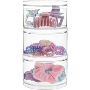 STORi Bella Stackable Clear Plastic Container (Set of 3) Round Vanity Storage Organizers with Lids for Hair Accessories & Beauty Supplies | Made in USA