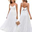 Women Casual Summer Floral Maxi Sundress V Neck Spaghetti Strap Bow Tie Backless Flowy Boho Beach Long Dress 2026, S