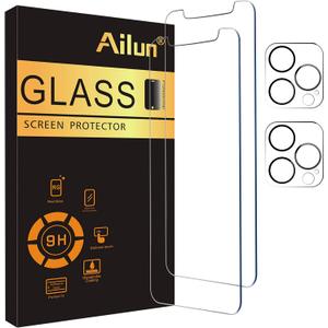 Ailun 2 Pack Screen Protector for iPhone 12 Pro Max [6.7 inch] + 2 Pack Camera Lens Protector, Case Friendly Tempered Glass Film,[9H Hardness]- HD