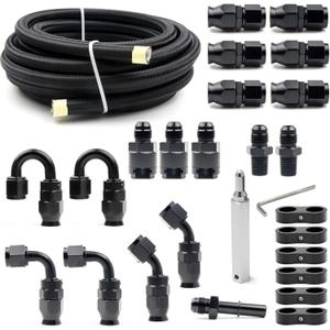 6AN PTFE Fuel Line Kit, 5/16" Nylon Stainless Steel Braided, LS Swap EFI E85 Injection Fuel Hose Fitting 20FT