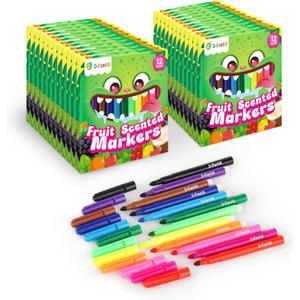 D-FantiX 24 Packs Fruit Scented Washable Markers Bulk, 288 Count Coloring Markers for Kids Party Favors, Preschool Classroom Must Haves and Rewards, Back to School Supplies for Girls Boys