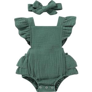 Toddler Baby Girl Ruffled Sleeveless Romper Casual Summer Jumpsuit Cotton Linen Clothes Size 80