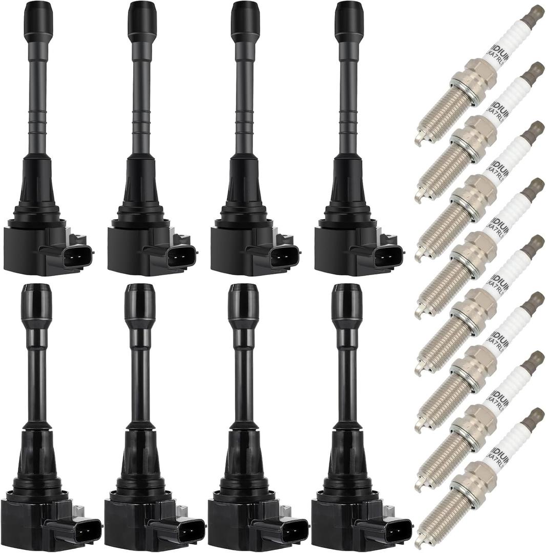 OCPTY Ignition Coil Pack and Spark Plugs Fits 2011-2013 for INFINITI QX56 5.6L/V8,2017-2020 for Nissan Armada 5.6L/V8#UF677 Set of 8 Ignition Coils with 8 Iridium Spark Plugs 3-Pins