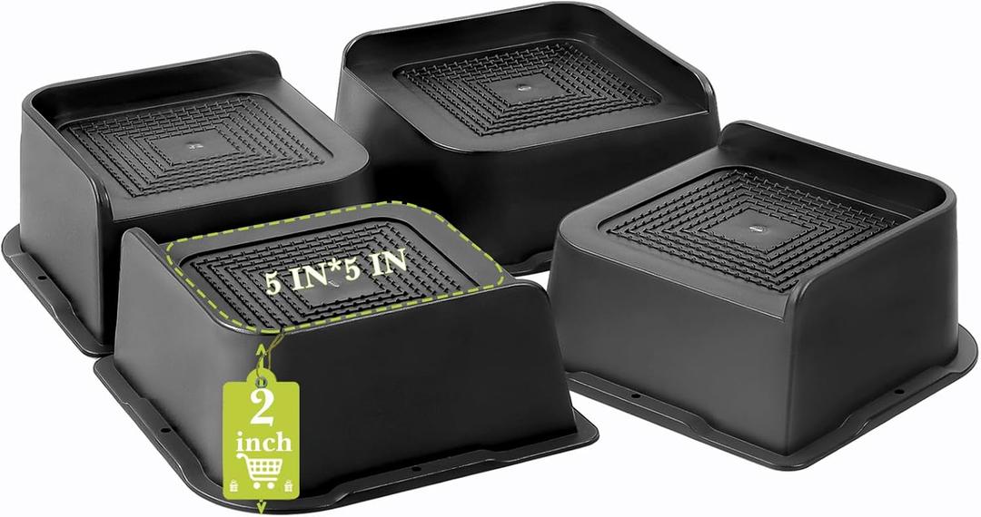 Bed Risers 2 inch, 3 inch, 4 inch, 6 inch, 8 inch Heavy Duty, Oversized Furniture Riser for Couch Sofa Table Chair Leg Frame Dorm, Support up to 6000 Lbs (Black 4 Pack, 2 inch)