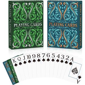 Playing Cards, Plastic Playing Cards Waterproof, Deck of Cards 2 Pack, Large Print Playing Card for Seniors Adults, Premium Poker Cards Set for Beach Pool Party Trip Camping Games (Blue & Green)
