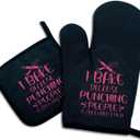 I Bake Because Punching People is Frowned Upon,Funny Oven Mitts and Pot Holders,Silicone Non-Slip Oven Mitts,Bake Lover Gift,Chef Gift,Housewarming Gift Ideas