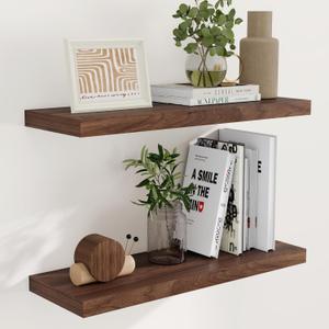 Fun Memories 32" W x 9.3" D Floating Shelves, Rustic Wood Deep Shelves for Bedroom, Kitchen, Living Room, Long Floating Shelf for Wall, Storage Display Wall Shelf for Books Decor, Walnut