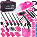 47PCS Car Detailing Kit Interior Cleaner, Car Cleaning Supplies with High Power Car Vacuum Cleaner,Auto Detailing Kit,Car Wash Kit with Bucket Detailing Brush Set,Pink Car Accessories for Women