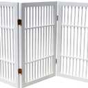 Urnporium Pet Dog Gate Freestanding, Strong Durable Folding Wooden Fence, Portable Acacia Hardwood Safety Barrier for Indoor & Outdoor Use (White Pet Gate, 3 Panel 30" Tall)