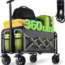 Collapsible Foldable Wagon Cart with Wheels - 360LBS Folding Utility Wagon Cart with Brakes, Lightweight Portable All-Terrain Wagons for Groceries Garden Beach Shopping Camping, 2 Cup Holders/Black