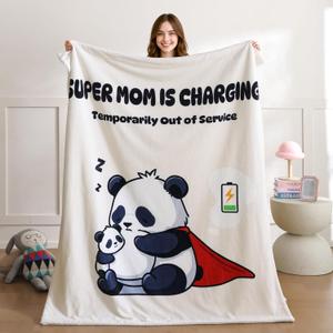 weigelia Mom is Charging Blanket - Beige Soft Fleece Throw Blanket Gift for Mom, Cozy Throw for Women, Couch Blanket for Christmas, Birthday, Mothers Day, 50"x60"