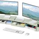 OPNICE Desk Organizers and Accessories, Dual Monitor Stand Riser with Drawer and 2 Pen Holders, Desk Shelf Metal Computer Monitor Stand for Office Workspace Organizers, Desktop Organization (Green)