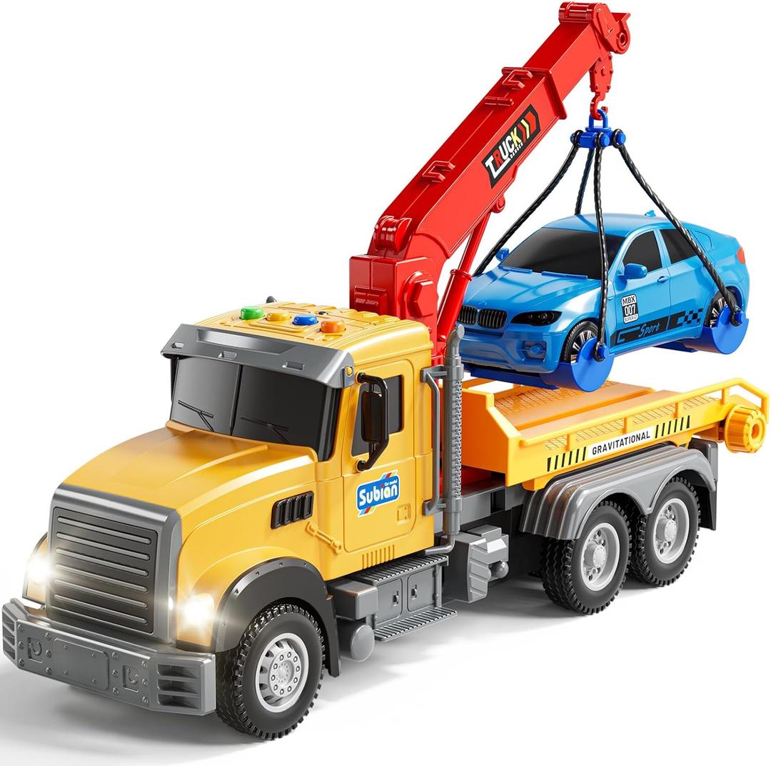 NIPLOOOW Kids Toys for 3 4 5 6 7 Years Old Boys, Tow Truck Toy,Friction Powered Transport Truck Crane Vehicle Toy with Lights and Sounds,Birthday Gifts for Boys Girls