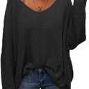 BZB Women's V Neck Long Sleeve Knit Loose Oversized Pullover Sweater Top (XX-Large, Black)