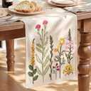 Artoid Mode Beige Soft Chain Embroidery Wild Floral Spring Table Runner, Seasonal Summer Kitchen Dining Table Decoration for Home Party Decor 13x90 Inch