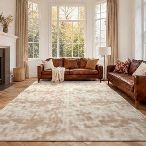 FinRèc 6x9 Washable Area Rugs for Bedroom Living Room, Low Pile Thin Ultra Soft Shag Rug, Non-Slip Carpet Indoor for Home Decor (Tie-dye Light Tan)
