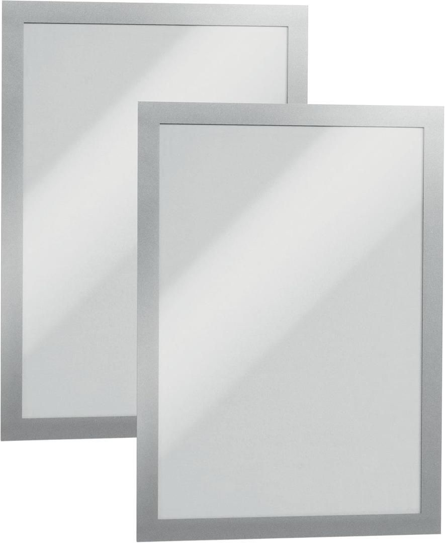 Durable Duraframe Self-Adhesive Magnetic Frame Silver - Tabloid Size 11" x 17" - Document Frame for Internal Signage - Self-Adhesive Attachment - Pack of 2