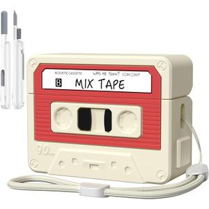 AirPods Pro 3 Case Cover, KOREDA Funny Cassette Tape Design Case for Airpods Pro 3rd Generation 2025, Cute Cartoon Fashion Silicone Protective Case for Women Men (Off-White)