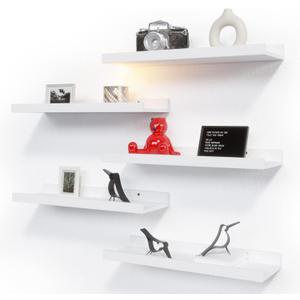 RICHER HOUSE 5 Set White Floating Shelves, Wall Mounted Shelves for Wall Decor, Modern Picture Ledge Shelf with Lip for Storage Nursery, Bedroom, Living Room, Bathroom - White