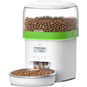 Automatic Cat Feeder - 2L Cat Food Dispenser, Timed Auto Pet Feeder with 180-day Battery Life, 1-6 Meals Per Day, 1-16 Portion, Desiccant Bag Keeps Dry Food Fresh, Also for Small Dogs (Transparent)