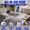 USB-C LED Light Foldable Lap Desk with LED Lamp, Cooling Fan & Book Stand — Portable Bed Laptop Table with Side Drawer, Phone & Tablet Holder, Fast Charging Port