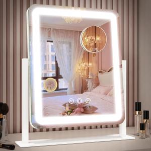 ROLOVE Vanity Mirror with Lights for Desk, 12.6"x15", Dimmable, White