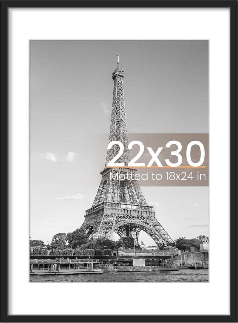 upsimples 22x30 Picture Frame, Display Pictures 18x24 with Mat or 22 x 30 Without, Wall Hanging Poster Frames, Black, 1 Pack