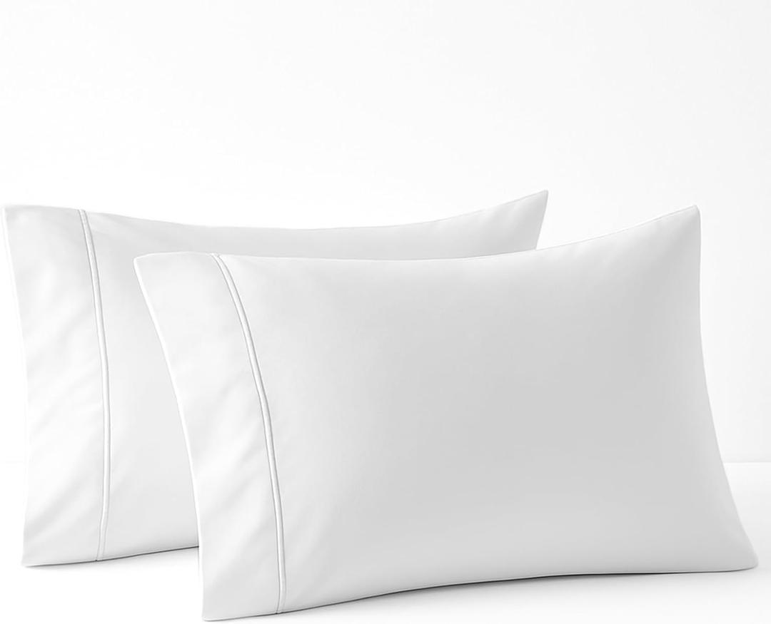 Pizuna 100% Cotton Pillow Cases King Size Set of 2 Luxury 800 Thread Count Sateen Weave Thick Hotel Quality Envelope Closure Pillow Covers Fits King Pillows - White
