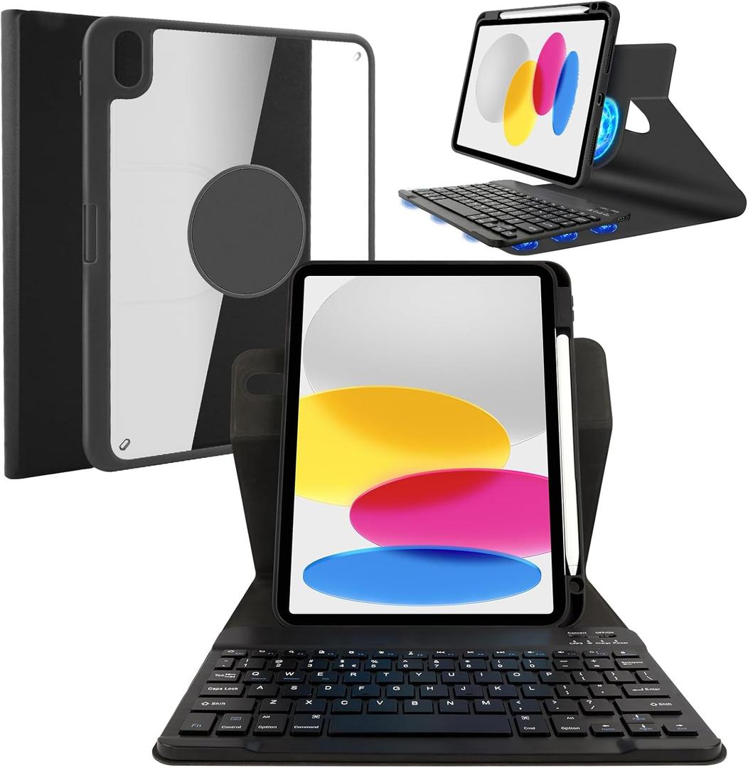 LAMA 2-in-1 Keyboard Case for iPad (A16) 11th Gen 2025/ iPad 10th Gen 10.9 inch 2022, Detachable Case with Keyboard for 10th/ (A16) 11th, 360 Rotatable Thin Slim Cover with Pen Holder, Black