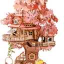 ROBOTIME DIY Miniature House Kits for Adults, 3D Wooden Puzzles for Teenager, Japanese Cherry Blossom Tree Sakura Bonsai Plants for Birthday Gifts and Hobbies (Sakura Tree House)