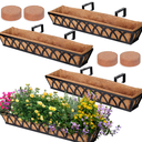 Window Box Railing, 24 Inch Black Metal Hanging Flower Planter Basket with Coco Liner for Outdoor Balcony Porch Fence Patio for Home, Office and Hotel (Black - 4 Pcs/Set)