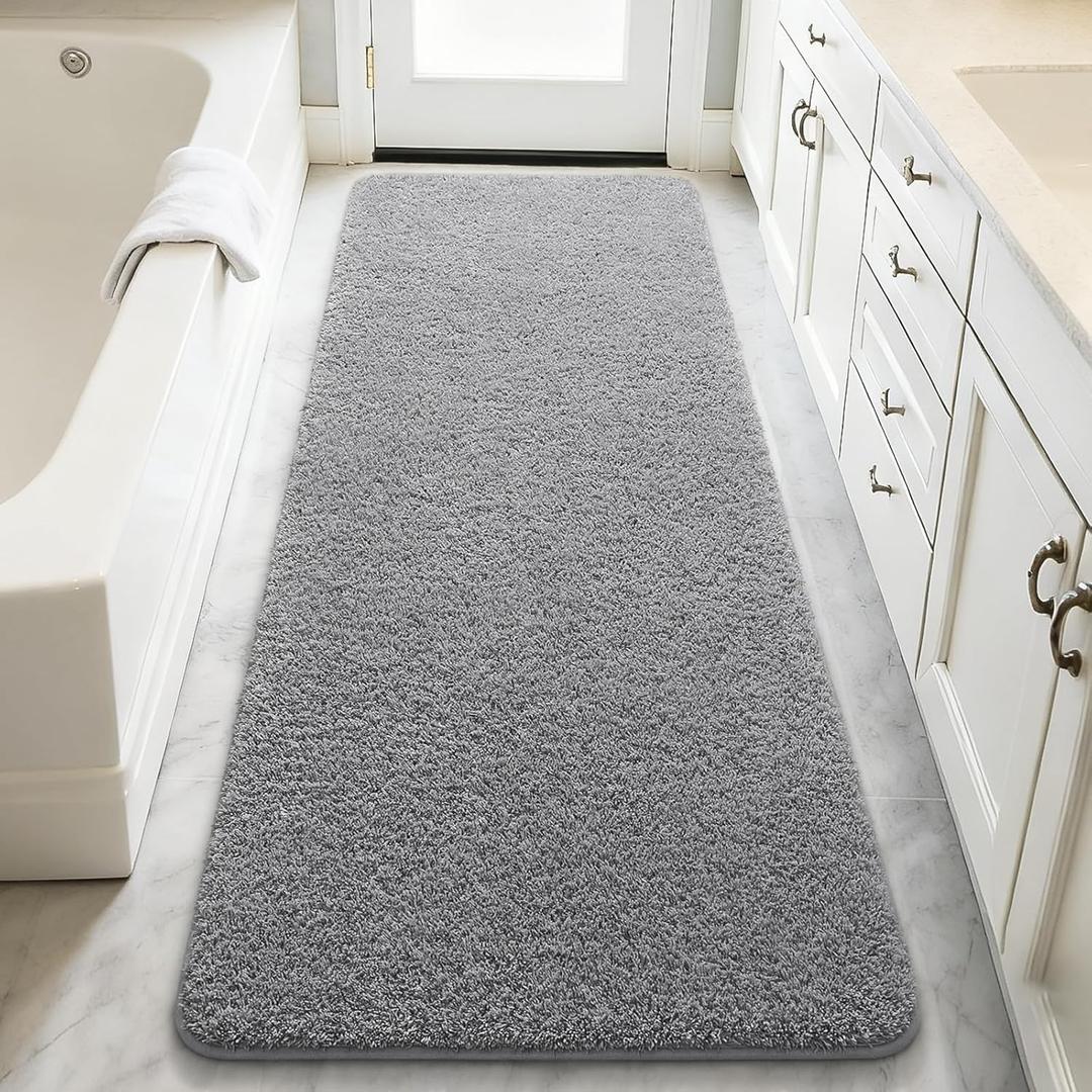 LOCHAS Bathroom Runner Rug, 24" x 70" Long Bath Rugs Non Slip Washable, Luxury Shaggy Large Bath Mat Absorbent, Soft Cozy Bathroom Rug Runner for Shower Quick Dry, Grey